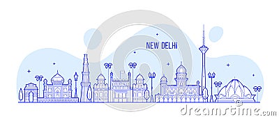 New Delhi skyline India city buildings vector line Vector Illustration