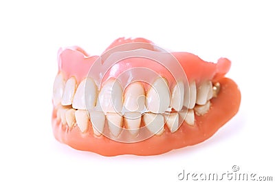 Dental dentures on white background Stock Photo