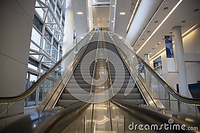 New double lanes escalators in business convention centre Stock Photo