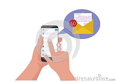 New email message concept, incoming messages, SMS mobile phone mail. Messaging, SMS, incoming post or announcement. flat style Vector Illustration