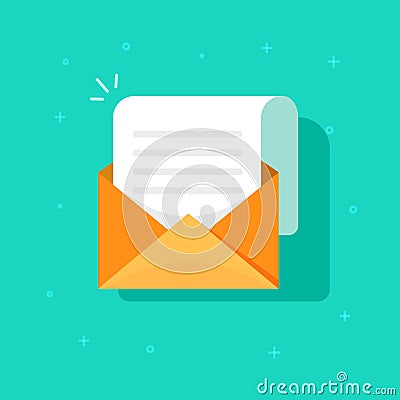 New email message icon, flat carton envelope with open mail correspondence, e-mail letter clipart Vector Illustration