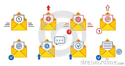 New email message notice, open mail envelope letter, unread incoming notification icon. E-mail post, newsletter, mailbox. Vector Vector Illustration