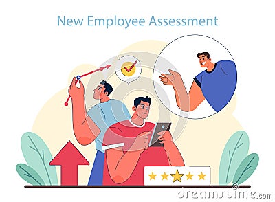 New Employee Assessment concept. Evaluating progress Vector Illustration