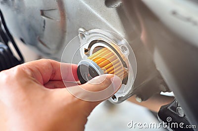 New Engine oil filter change Stock Photo