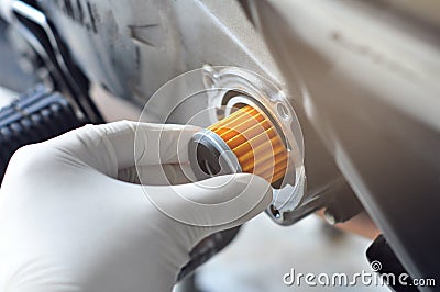 New Engine oil filter change Stock Photo