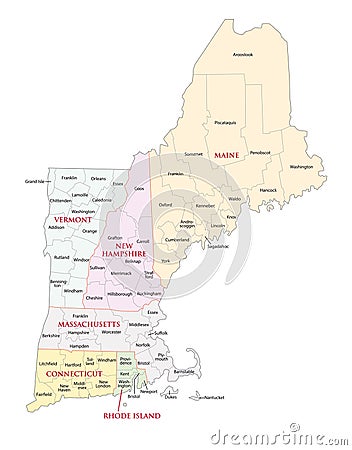 New England States Administrative Map Stock Photo CartoonDealer