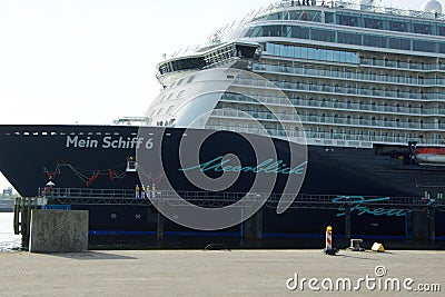 The new flag ship `Mein Schiff 6` from Tui Cruises makes it first call to the Port of Kiel Editorial Stock Photo