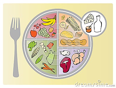 New Food Guide Plate Portions Cartoon Illustration