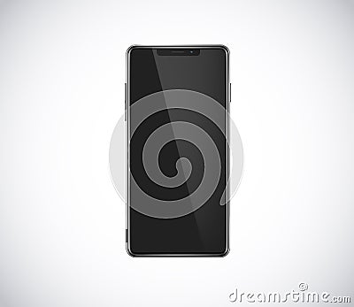 New fron smartphone, phone prototype isolated. Mobile with blank black screen. Mockup model Vector Illustration