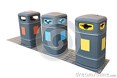 New garbage cans installed on the street isolated Stock Photo