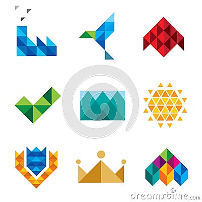 New generation computer pixel triangle object set series isolated on white background icons Stock Photo