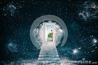 New green worlds behind the door Stock Photo