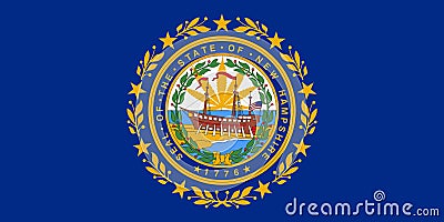 New Hampshire state flag with marijuana leaf Stock Photo