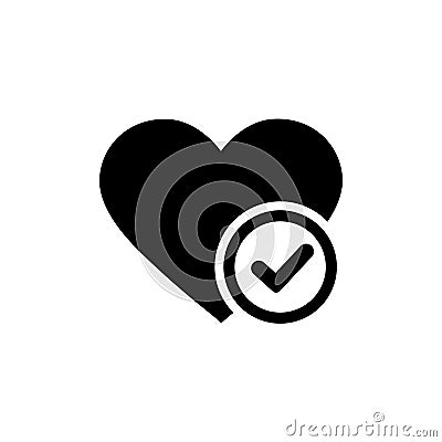 New Heart tick vector icon, flat design healthy heart with checkmark symbol illustration, Medicines for heart logo. Vector Illustration