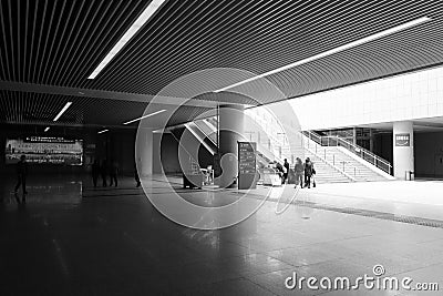 The new high-speed railway station hall black and white image Editorial Stock Photo