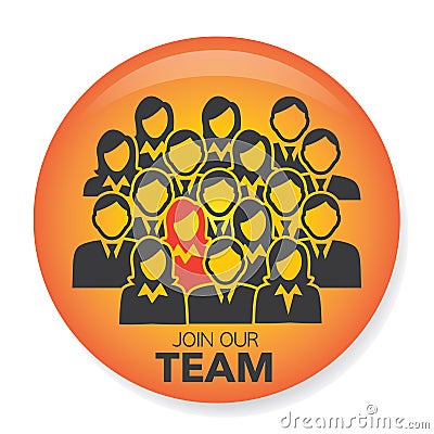 New Hire Button Portraying Different People with Men and Women in Suits and One Person Standing Out as the Person who got Hired Vector Illustration