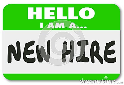 New Hire Nametag Sticker Green Employee Rookie Fresh Talent Stock Photo