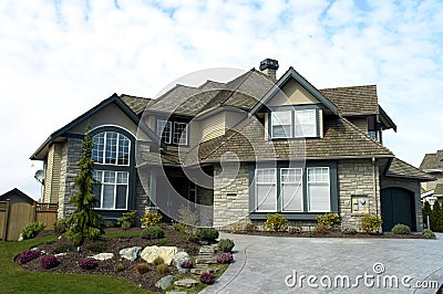 New Home House Exterior Brown Roof Stock Photo