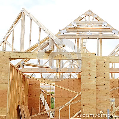 New Home House Framing Trusses Construction For Sale Stock Photo