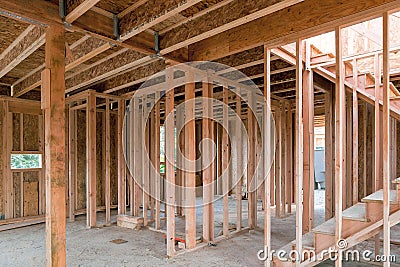 New Home Construction Wood Framing Stock Photo