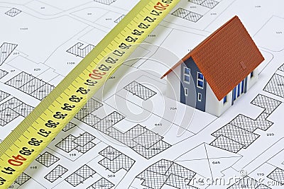 New home and free vacant land for building activity - Constructi Stock Photo