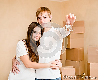 New home owners with key Stock Photo