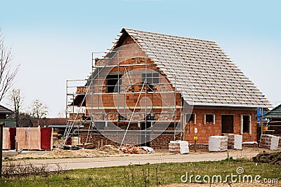 New home under construction, building a European style house, st Stock Photo