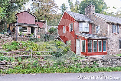 Beautiful country house in USA in autumn with a blue sky Editorial Stock Photo