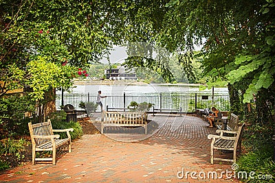 NEW HOPE, PENNSYLVANIA, USA - AUGUST 15, 2019: City park at summer time in New Hope Editorial Stock Photo