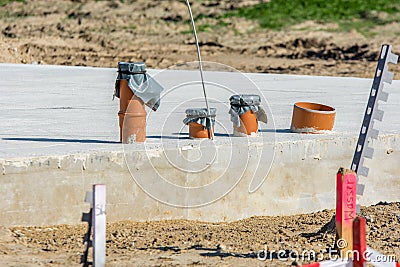Finished foundation with outstanding connections Stock Photo