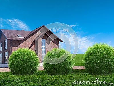 New house with garden in rural area Stock Photo