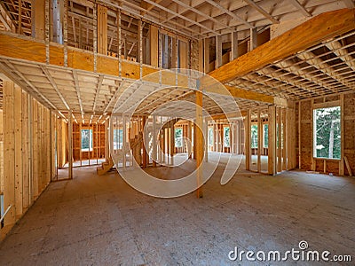 New house interior framing construction Stock Photo