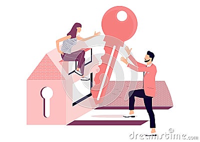 New house owners. Vector Illustration