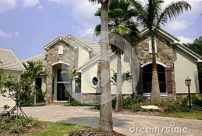 New House with Stone Accents Stock Photo