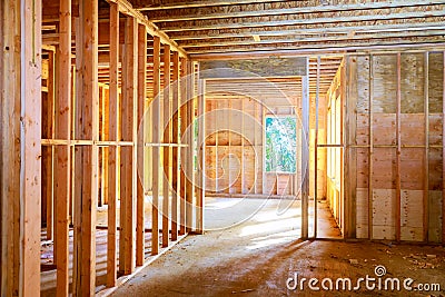 New house under construction framing against Stock Photo