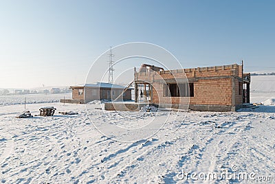 New houses construction in winter Stock Photo
