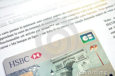 New HSBC Visa Debit card with logotype of Carte Bleue Editorial Stock Photo