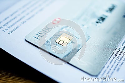 New HSBC Visa Debit card tilt-shift lens over chip secure Editorial Stock Photo