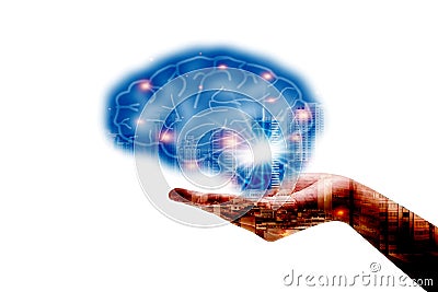 idea business and Brain icon concept hand holding brain icon and star control in graph Screen Icon of a media screen idea Stock Photo