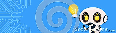 New Idea Concept Robot Hold Light Bulb Over Circuit Background With Copy Space Vector Illustration