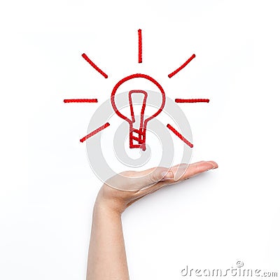 New idea with shining bulb on the palm Stock Photo