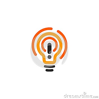 New idea symbol stylized vector lightbulbs icon, orange and black color logotype, isolated flat bright cartoon bulb Vector Illustration