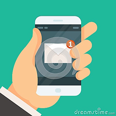 New incoming message on smartphone - email Vector Illustration