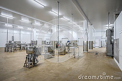 New interior of a packaging production line at a semi-finished factory Stock Photo