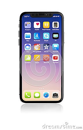 New iPhone X 10 on a white background, studio shot. Editorial Stock Photo