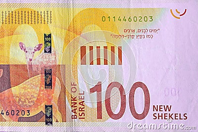 Close-up Israeli 100 money notes background Stock Photo