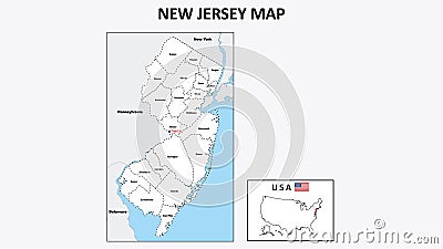 New Jersey Map. Political map of New Jersey with boundaries in white color Vector Illustration