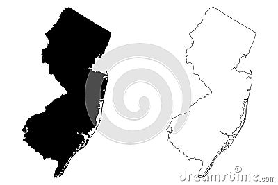 New Jersey NJ state Maps. Black silhouette and outline isolated on a white background. EPS Vector Vector Illustration