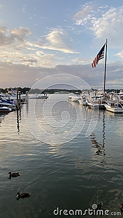 New Jersey waterfront with boats in dock. Stock Photo