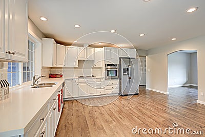 New kitchen interior with white cabinets Stock Photo